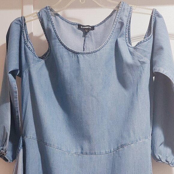 Open Shoulder Ruffle Wrap Lightweight Denim Dress – Sz M - Picture 1 of 5